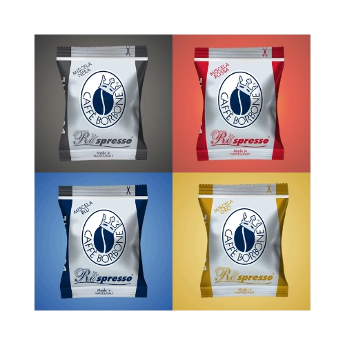 Kit Arlecchino Caffè Borbone - 200 capsule compatibili Nespresso con 4 miscele: Nera, Rossa, Blu e Oro