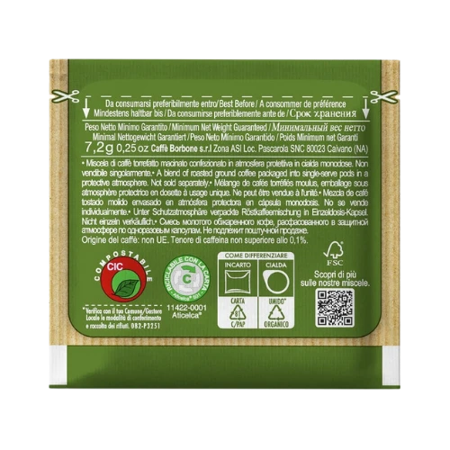 Cialde compostabili ESE 44mm BORBONE DEK decaffeinato biodegradabili ecologiche caffè italiano