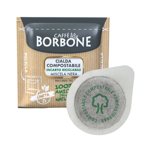 Caffè BORBONE Miscela NERA 100 Cialde Compostabili ESE 44mm - Confezione frontale ecologica per espresso italiano