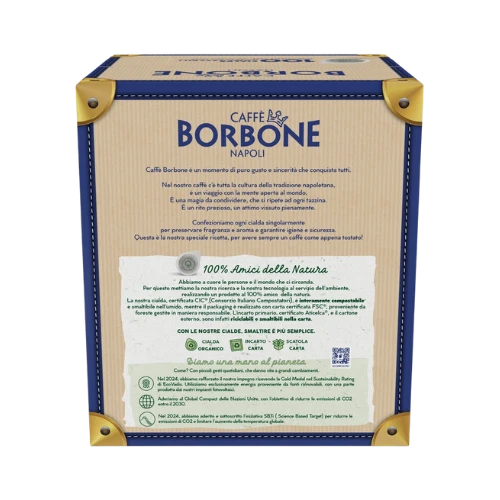 Retro scatola Cialde Compostabili BORBONE ESE 44mm - Dettagli prodotto e istruzioni per smaltimento ecologico