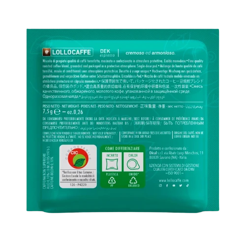 Confezione 150 cialde compostabili ESE 44mm LOLLO Caffè Miscela DEK decaffeinato
