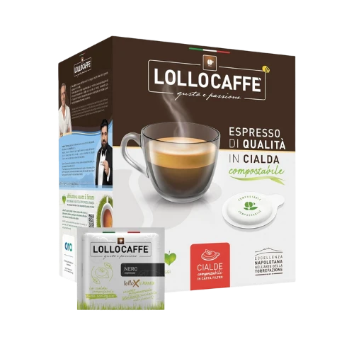 Dettaglio cialda ESE 44mm compostabile LOLLO Miscela NERA caffè napoletano