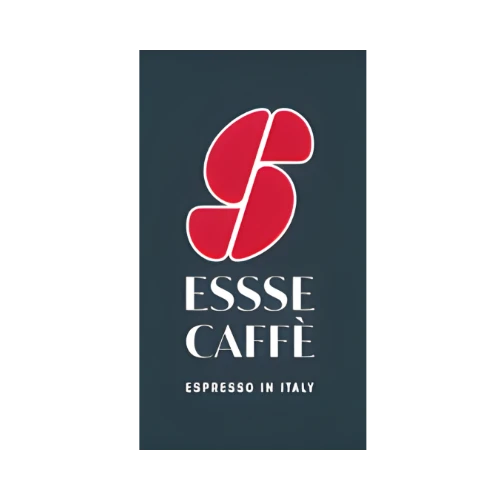 logo Essse Caffè Rosso su sfondo grigio e scritta bianca 
