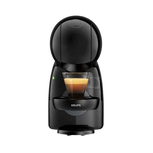 Macchina DolceGusto, Nera, Forma Pinguino, Compatta, Vista di fronte con tazzina di espresso 