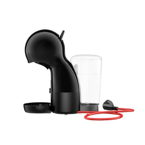 Macchina DolceGusto, Nera, Forma Pinguino, Compatta, Vista di lato, serbatoio compatto e filo rosso